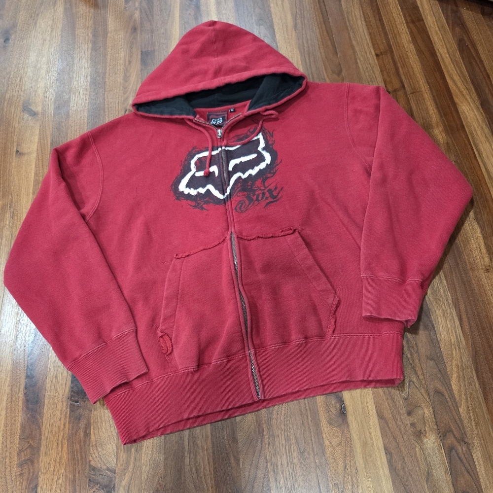 Vintage Fox Racing Y2K 90's Skater Grunge Zip Front Hoodie Jacket Size XL